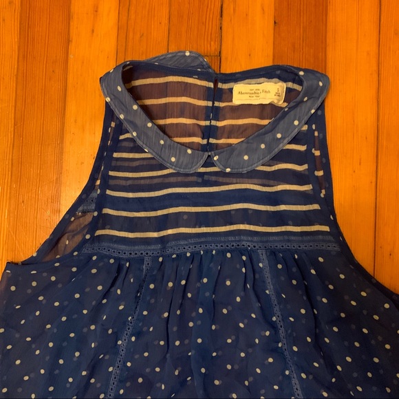 Blue Polka Dot Sheer Blouse w/ Peter Pan Collar - Picture 2 of 9